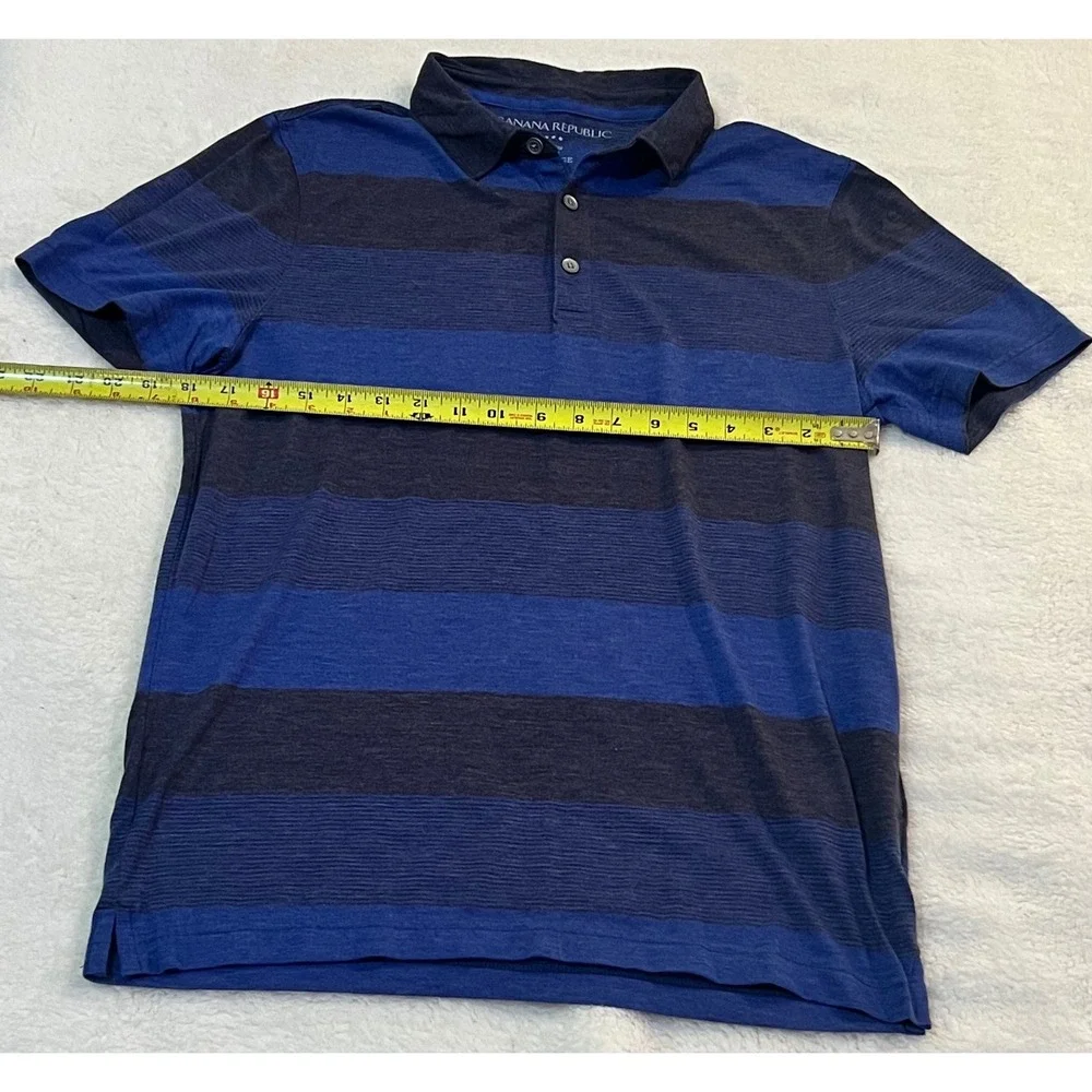 Banana Republic Vintage Mens Blue Striped Short Sleeve Polo Shirt Medium